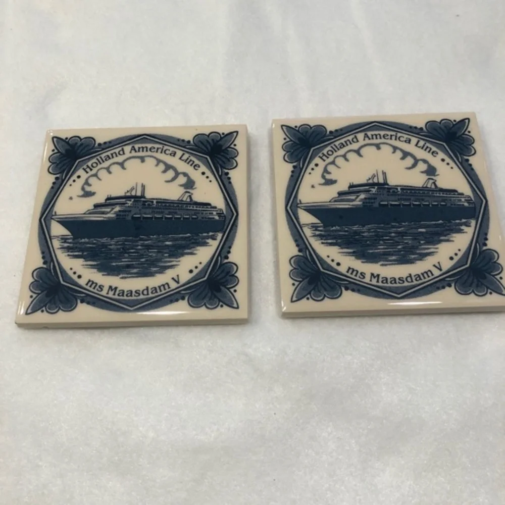HOLLAND AMERICA LINE MS MAASDAM V CERAMIC TILE COASTERS - SET OF 2
